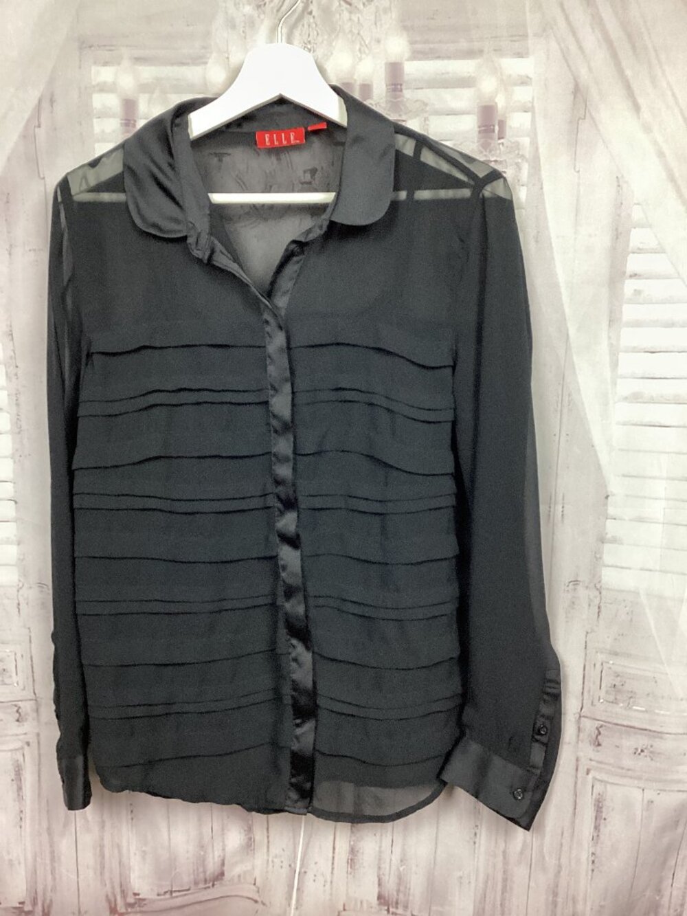 Elle Blouse Black Sheer Long Sleeve L
